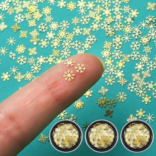 300 Stück Mini Schneeflocken Deko, Weihnachtsdeko Kleine Schneeflocke Sticker Mini-Glitzer Schneeflocken Aufkleber für Basteln Scrapbooking Weihnachtsdeko Tischdeko Winter Party (Gold) von LUYANFX