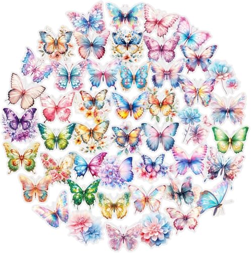 50 Stück Bunte Schmetterling Sticker Frühling Schmetterling Aufkleber Wasserfeste Kinder Wanddeko für Tassen, Gepäck, Skateboards, Computer, Schreibwaren, DIY-Dekoration für Handbücher von LUYANFX