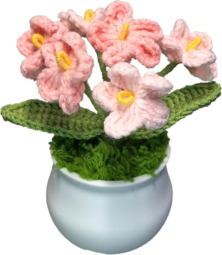 Gehäkelte Blumen Häkelblumen Niedliche Topfblume, Gestrickte Häkeln Plüsch Blume Geschenk Geburtstag, Süße Kleine Handgefertigte Topfpflanzen Gestrickt Künstliche Mini-Topfblumen Desktop Dekorationen von LUYANFX