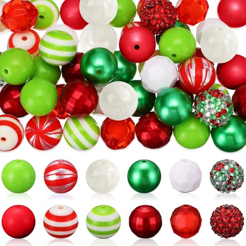 50 Stück Weihnachtsperlen 20 mm, Perlen Weihnachten Set mit Loch, Perlen Basteln Weihnachten, Bubblegum Perlen, Armband Perlen Weihnachten, Acrylperlen für Armband Anhänger DIY (Rot & Weiß) 50 Stück Weihnachtsperlen 20 mm, Perlen Weihnachten Set mit Loch, Perlen Basteln Weihnachten, Bubblegum Perlen, Armband Perlen Weihnachten, Acrylperlen für Armband Anhänger DIY (Rot & Weiß) von LUYANFX