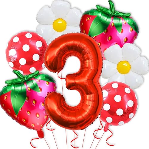Luftballons Geburtstag Erdbeer, Erdbeer Deko Geburtstag 3 Jahr Mädchen, 7 Stück Geburtstags Ballon Set mit Ballon Nummer 3, Erdbeere Folienballon für Mädchen Geburtstagdeko Motto Party Luftballons Geburtstag Erdbeer, Erdbeer Deko Geburtstag 3 Jahr Mädchen, 7 Stück Geburtstags Ballon Set mit Ballon Nummer 3, Erdbeere Folienballon für Mädchen Geburtstagdeko Motto Party von LUYANFX