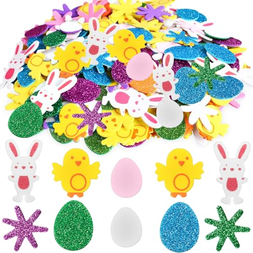 Ostern Schaumstoff Sticker Glitzer Moosgummi Sticker für Kinder, Hase Ei Küken Blume Selbstklebendes Moosgummi Aufkleber für DIY Ostern Dekoration, Sammelalben & Kunstprojekte (300 Stück) von LUYANFX
