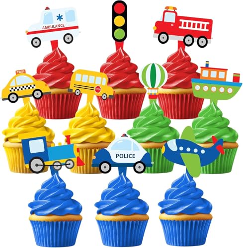 40 Stück Tortendeko Rennwagen Auto Tortendeko Cars Cupcake Deko Muffin Topper Kindergeburtstag Sportwagen, Räder, Flaggen, Trophäen Kuchen Topper von LUYANFX