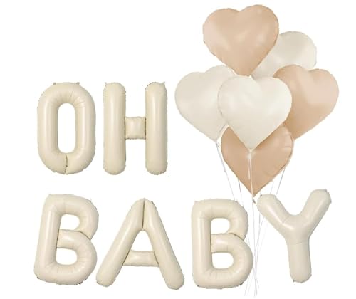 LUYIEDHA Oh Baby Luftballon, Oh Baby Deko mit Herz Folienballon, 16 Zoll Cremeweiß OH BABY Buchstaben Ballons, für Babyparty Baby Shower Junge Mädchen (Multicolor A) von LUYIEDHA