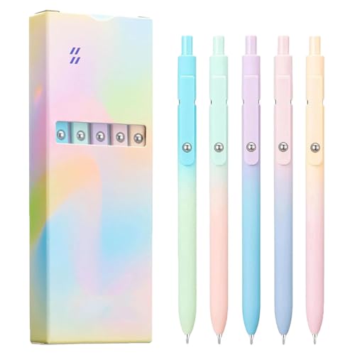 LUYJWZN Emboadlie 5 Pcs Gel Ink Pens, Gettoreach Gel Ink Pens with 0.5mm Medium Tip, Black Roller Ball Pen, Thin And Retractable Tip, Quick Drying, Smooth Writing (1 set) von LUYJWZN