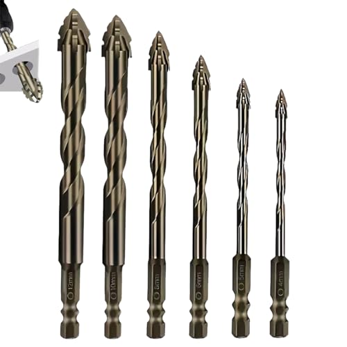LUYJWZN Gloryboom Drill Bit Set, Gloryboom Upgrade Four Blade Serrated Eccentric Drill Bits, Multifunctional High-Hardness Wear-Resistant Masonry DrillBits Set (6pcs) von LUYJWZN