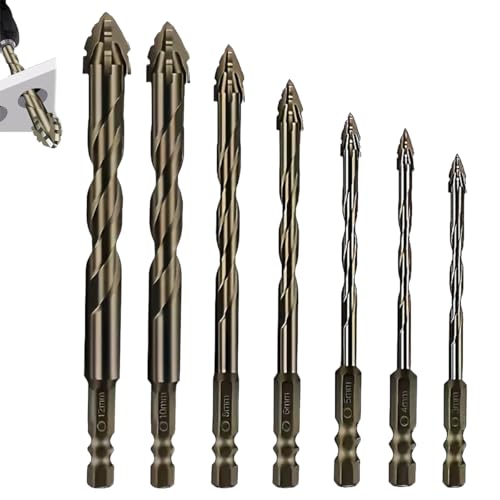 LUYJWZN Gloryboom Drill Bit Set, Gloryboom Upgrade Four Blade Serrated Eccentric Drill Bits, Multifunctional High-Hardness Wear-Resistant Masonry DrillBits Set (7pcs) von LUYJWZN