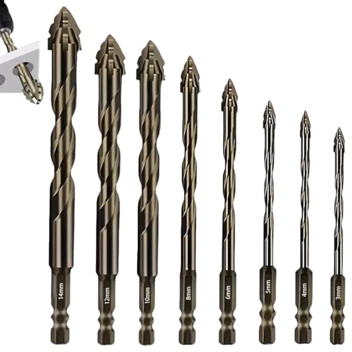 LUYJWZN Gloryboom Drill Bit Set, Gloryboom Upgrade Four Blade Serrated Eccentric Drill Bits, Multifunctional High-Hardness Wear-Resistant Masonry DrillBits Set (8pcs) von LUYJWZN