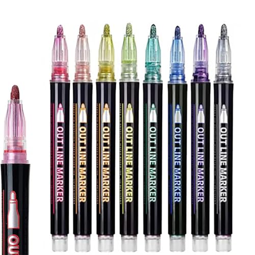 LUYJWZN Neattidyly Markerstift für Highlight, doppelte Linien-Konturstifte, 8/12/24 Farben, super Schnörkeln, metallische Glitzerstifte, schnell trocknende Marker zum Zeichnen und Kritzeln (8 Farben) LUYJWZN Neattidyly Markerstift für Highlight, doppelte Linien-Konturstifte, 8/12/24 Farben, super Schnörkeln, metallische Glitzerstifte, schnell trocknende Marker zum Zeichnen und Kritzeln (8 Farben) von LUYJWZN