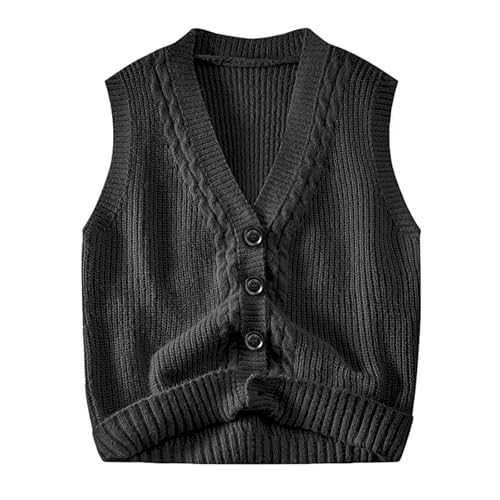LUYSGBXR Ärmellose Weste Strickjacke, Weste, Rundhalsausschnitt, Pullover, Herbst und Winter, modisch, lockeres Muster, lässiger Strickstoff, angenehme Haut(Black,M) von LUYSGBXR