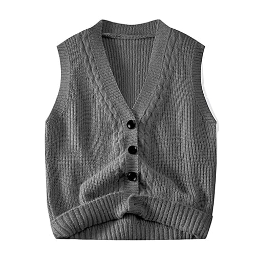 LUYSGBXR Ärmellose Weste Strickjacke, Weste, Rundhalsausschnitt, Pullover, Herbst und Winter, modisch, lockeres Muster, lässiger Strickstoff, angenehme Haut(Gray,XL) von LUYSGBXR
