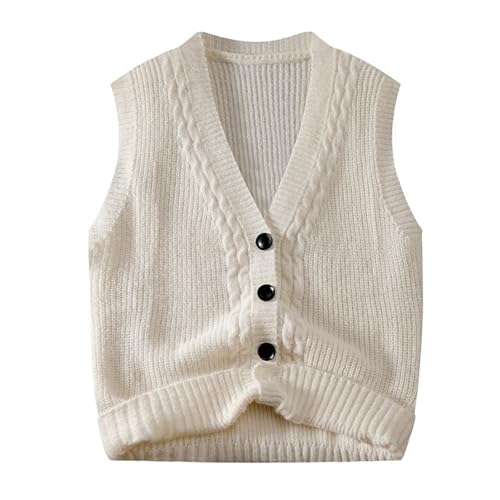 LUYSGBXR Ärmellose Weste Strickjacke, Weste, Rundhalsausschnitt, Pullover, Herbst und Winter, modisch, lockeres Muster, lässiger Strickstoff, angenehme Haut(Light Grey,M) von LUYSGBXR