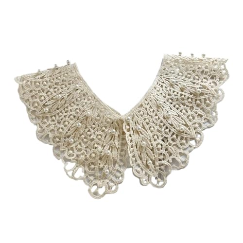 LUYSGBXR Krageneinsatz Damen Spitzenstoff-Ausschnitt, Abnehmbarer falscher Kragen, atmungsaktiv, Perle, Blume, hohl, bequemer Patch(Beige) von LUYSGBXR