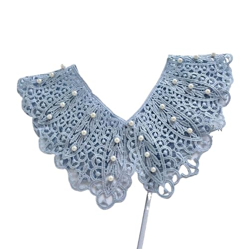 LUYSGBXR Krageneinsatz Damen Spitzenstoff-Ausschnitt, Abnehmbarer falscher Kragen, atmungsaktiv, Perle, Blume, hohl, bequemer Patch(Blue) von LUYSGBXR
