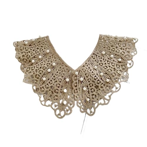 LUYSGBXR Krageneinsatz Damen Spitzenstoff-Ausschnitt, Abnehmbarer falscher Kragen, atmungsaktiv, Perle, Blume, hohl, bequemer Patch(Khaki) von LUYSGBXR
