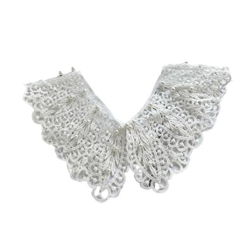 LUYSGBXR Krageneinsatz Damen Spitzenstoff-Ausschnitt, Abnehmbarer falscher Kragen, atmungsaktiv, Perle, Blume, hohl, bequemer Patch(White) von LUYSGBXR