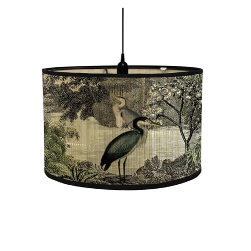 LUYSGBXR Lampenschirm 1PC Retro Stil Licht Abdeckung Kronleuchter Wand Lampe Schatten Vögel Druck Lampenschirm Bambus Kunst Kronleuchter Homestay Decor(01) von LUYSGBXR