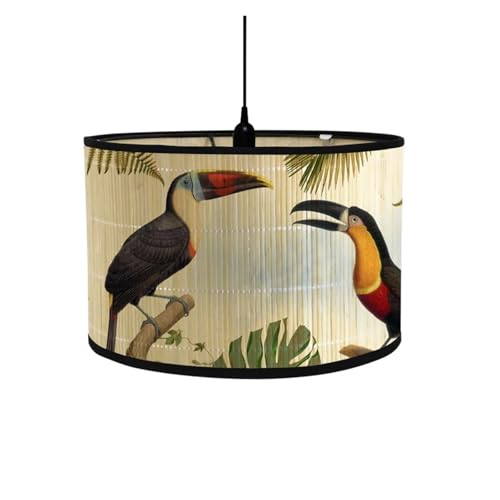 LUYSGBXR Lampenschirm 1PC Retro Stil Licht Abdeckung Kronleuchter Wand Lampe Schatten Vögel Druck Lampenschirm Bambus Kunst Kronleuchter Homestay Decor(03) von LUYSGBXR