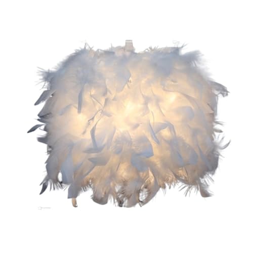 LUYSGBXR Lampenschirm Moderne Flauschige Pendelleuchte Lampe Weiße Feder Schatten Droplight Beleuchtung Schlafzimmer Arbeitszimmer Dekoration Kreative Hängelampe(White 14cm) von LUYSGBXR