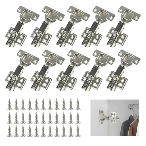 LUYSGBXR Schrank Scharniere 10/20 Stück Schrankscharniere, vollflächige Stummschaltung, Schranktürscharniere, Stellschrauben, kaltgewalzter Stahl, Soft-Close-Scharniere, 95°-105° Öffnung(10 pcs) von LUYSGBXR