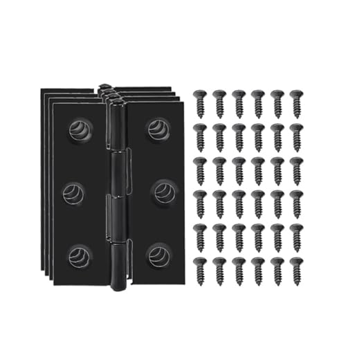 LUYSGBXR Schrank Scharniere Schwarze Türscharniere, Edelstahl-Stoßscharniere mit Schrauben, Schrankschublade, Möbelscharniere, Montageplatte, Flache Befestigungsklammern(4 Sets) von LUYSGBXR