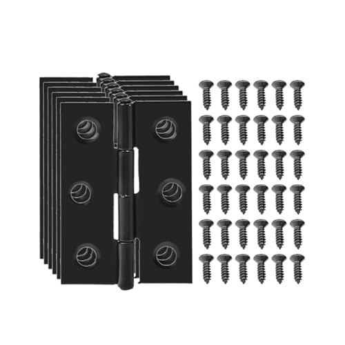 LUYSGBXR Schrank Scharniere Schwarze Türscharniere, Edelstahl-Stoßscharniere mit Schrauben, Schrankschublade, Möbelscharniere, Montageplatte, Flache Befestigungsklammern(6 Sets) von LUYSGBXR
