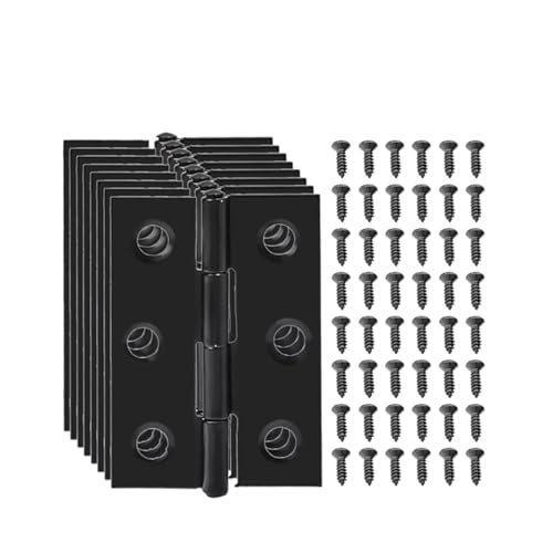 LUYSGBXR Schrank Scharniere Schwarze Türscharniere, Edelstahl-Stoßscharniere mit Schrauben, Schrankschublade, Möbelscharniere, Montageplatte, Flache Befestigungsklammern(8 Sets) von LUYSGBXR