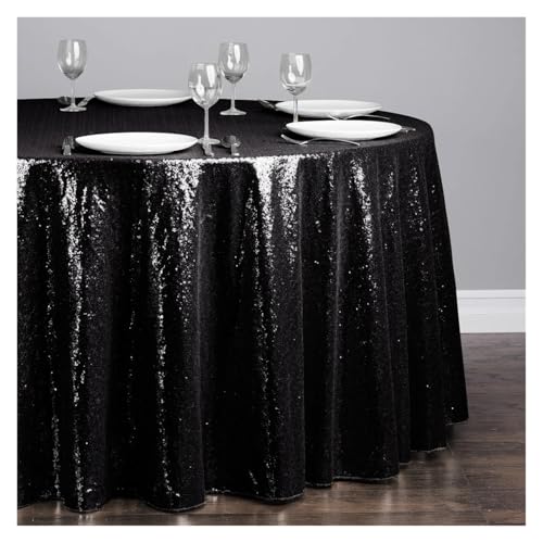 LUYSGBXR Tischdecke Rund 1 stücke Pailletten Tischdecke Glitter Runde Tischdecke Rose Gold Silber Tischdecke for Hochzeit Party Geburtstag Hause Bankett Dekoration(Black,Diameter 0.8M) von LUYSGBXR