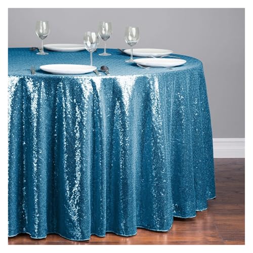 LUYSGBXR Tischdecke Rund 1 stücke Pailletten Tischdecke Glitter Runde Tischdecke Rose Gold Silber Tischdecke for Hochzeit Party Geburtstag Hause Bankett Dekoration(Lake Blue,Diameter 1.2M) von LUYSGBXR