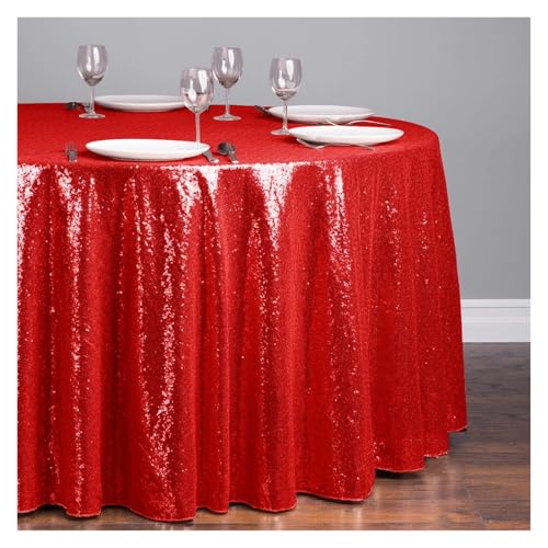 LUYSGBXR Tischdecke Rund 1 stücke Pailletten Tischdecke Glitter Runde Tischdecke Rose Gold Silber Tischdecke for Hochzeit Party Geburtstag Hause Bankett Dekoration(Red,Diameter 0.6M) von LUYSGBXR