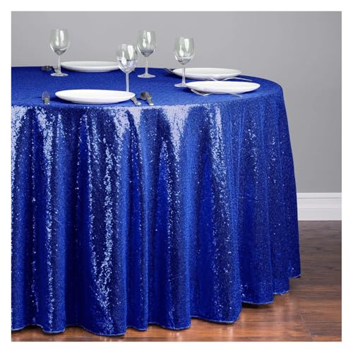 LUYSGBXR Tischdecke Rund 1 stücke Pailletten Tischdecke Glitter Runde Tischdecke Rose Gold Silber Tischdecke for Hochzeit Party Geburtstag Hause Bankett Dekoration(Royal Blue,Diameter 1.8M) von LUYSGBXR