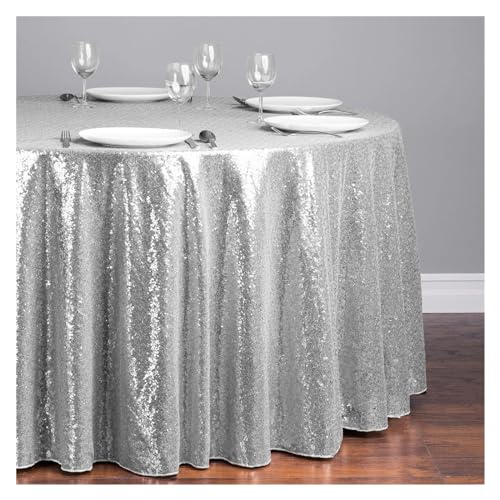 LUYSGBXR Tischdecke Rund 1 stücke Pailletten Tischdecke Glitter Runde Tischdecke Rose Gold Silber Tischdecke for Hochzeit Party Geburtstag Hause Bankett Dekoration(Silver,Diameter 1.8M) von LUYSGBXR