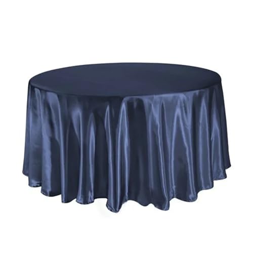 LUYSGBXR Tischdecke Rund Runde Satin-Tischdecken mit hellem, glattem Stoff, einfarbig, for Hochzeits-, Party-, Restaurant- und Bankettdekorationen(Deep Blue,108inch-275cm) von LUYSGBXR