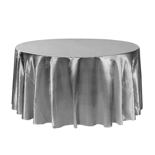 LUYSGBXR Tischdecke Rund Runde Satin-Tischdecken mit hellem, glattem Stoff, einfarbig, for Hochzeits-, Party-, Restaurant- und Bankettdekorationen(Silver,78inch-200cm) von LUYSGBXR