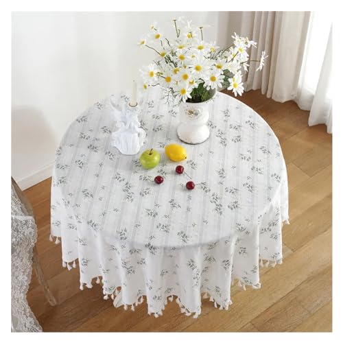 LUYSGBXR Tischdecke Rund Runde Tischdecke mit Blumenmuster und Quasten, geeignet for Küchendekoration/Esstisch/Party im Innen- und Außenbereich(C,Diameter 120cm) von LUYSGBXR