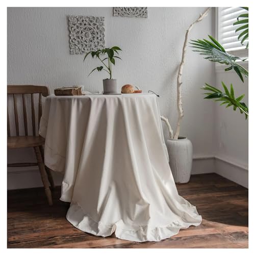 LUYSGBXR Tischdecke Rund Runde Tischdecke mit Rüschen, Baumwolle, Volantsbesatz, waschbar, Tischdecke for Urlaub, Abendessen, Party, Bankett, Küche, Hochzeit, Dekoration(D,Round 90cm) von LUYSGBXR