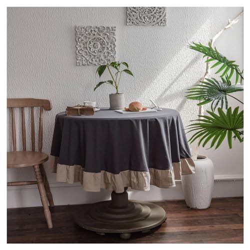 LUYSGBXR Tischdecke Rund Runde Tischdecke mit Rüschen, Baumwolle, Volantsbesatz, waschbar, Tischdecke for Urlaub, Abendessen, Party, Bankett, Küche, Hochzeit, Dekoration(E,Round 90cm) von LUYSGBXR
