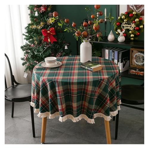 LUYSGBXR Tischdecke Rund Runde Weihnachtstischdecken im Retro-Stil, Karierter Stoff, staubdicht, waschbar, Tischdecke for Weihnachtsfeier, Innen- und Außendekoration(Green,Diameter 90cm) von LUYSGBXR