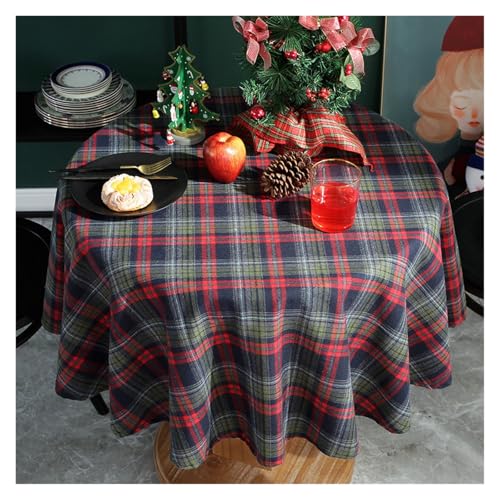 LUYSGBXR Tischdecke Rund Weihnachtsdekoration, runde Tischdecke, Karierter Tischbezug for Neujahr, Familientreffen, Restaurant, Party, Abendessen, Heimdekoration(Blue Plaid,D140CM) von LUYSGBXR