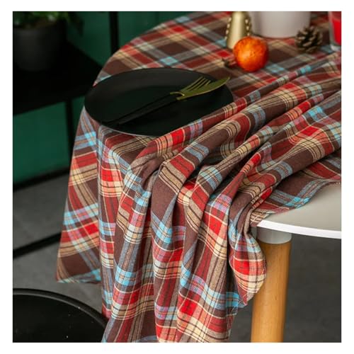 LUYSGBXR Tischdecke Rund Weihnachtsdekoration, runde Tischdecke, Karierter Tischbezug for Neujahr, Familientreffen, Restaurant, Party, Abendessen, Heimdekoration(Coffee Plaid,D120CM) von LUYSGBXR