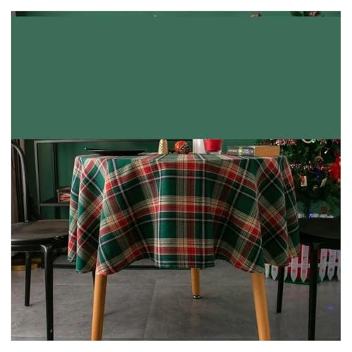 LUYSGBXR Tischdecke Rund Weihnachtsdekoration, runde Tischdecke, Karierter Tischbezug for Neujahr, Familientreffen, Restaurant, Party, Abendessen, Heimdekoration(Green,D140CM) von LUYSGBXR