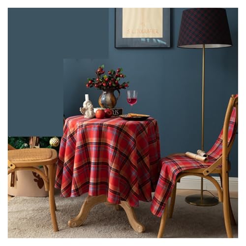LUYSGBXR Tischdecke Rund Weihnachtsdekoration, runde Tischdecke, Karierter Tischbezug for Neujahr, Familientreffen, Restaurant, Party, Abendessen, Heimdekoration(Red Plaid A,D90CM) von LUYSGBXR