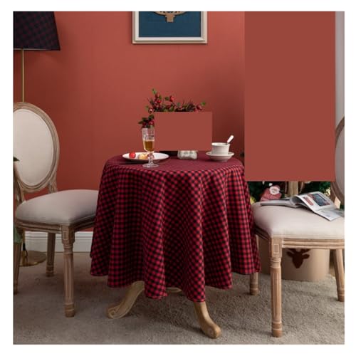 LUYSGBXR Tischdecke Rund Weihnachtsdekoration, runde Tischdecke, Karierter Tischbezug for Neujahr, Familientreffen, Restaurant, Party, Abendessen, Heimdekoration(Reg Black Plaid,D90CM) von LUYSGBXR