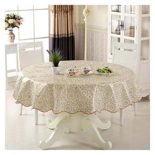 LUYSGBXR Tischdecke Rund wasserdichte Tischdecke, hitzebeständig, rund, PVC, for Hochzeit, Küche, Esszimmer, Schreibtisch, Tischmantel, 150/180 cm(Gold,152cm) von LUYSGBXR