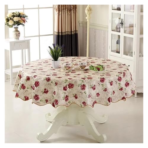 LUYSGBXR Tischdecke Rund wasserdichte Tischdecke, hitzebeständig, rund, PVC, for Hochzeit, Küche, Esszimmer, Schreibtisch, Tischmantel, 150/180 cm(Rose,152cm) von LUYSGBXR