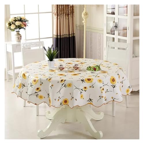 LUYSGBXR Tischdecke Rund wasserdichte Tischdecke, hitzebeständig, rund, PVC, for Hochzeit, Küche, Esszimmer, Schreibtisch, Tischmantel, 150/180 cm(Yellow,152cm) von LUYSGBXR