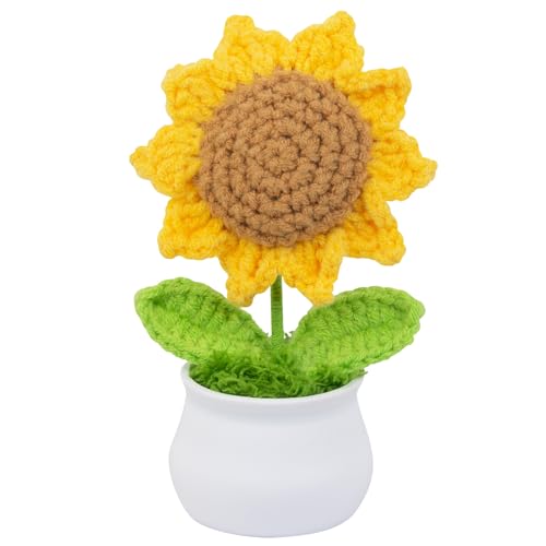LUZOGA Handgefertigte Häkelblumen, künstliche Sonnenblumen-Dekoration, niedlicher Schreibtisch und Auto-Armaturenbrett-Ornament, für Frauen, Geburtstag, Weihnachten, Party, motivierende LUZOGA Handgefertigte Häkelblumen, künstliche Sonnenblumen-Dekoration, niedlicher Schreibtisch und Auto-Armaturenbrett-Ornament, für Frauen, Geburtstag, Weihnachten, Party, motivierende von LUZOGA