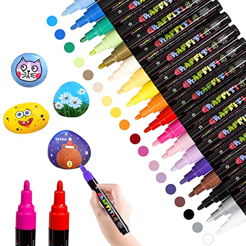 LUZOON Acrylstifte Permanent Marker 18 Farben Acrylstifte für Steine Wasserfest Acrylmarker für Tasse,Leinwand, Schwarzes Papier Scrapbooking Fotoalbum,Holz DIY (2mm) von LUZOON