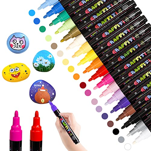LUZOON Acrylstifte Permanent Marker 18 Farben Steine Bemalen Wasserfest Stifte Acrylmarker Acrylic Paint Marker Acrylfarben Acrylstifte für Leinwand, Holz,Glas,Ostereier (2mm) von LUZOON