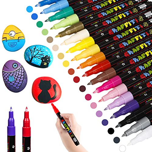 LUZOON Acrylstifte Permanent Marker 18 Farben Steine Bemalen Wasserfest Stifte Acrylmarker Acrylic Paint Marker Acrylfarben Acrylstifte für Leinwand, Holz,Glas,Ostereier (0.7mm) von LUZOON